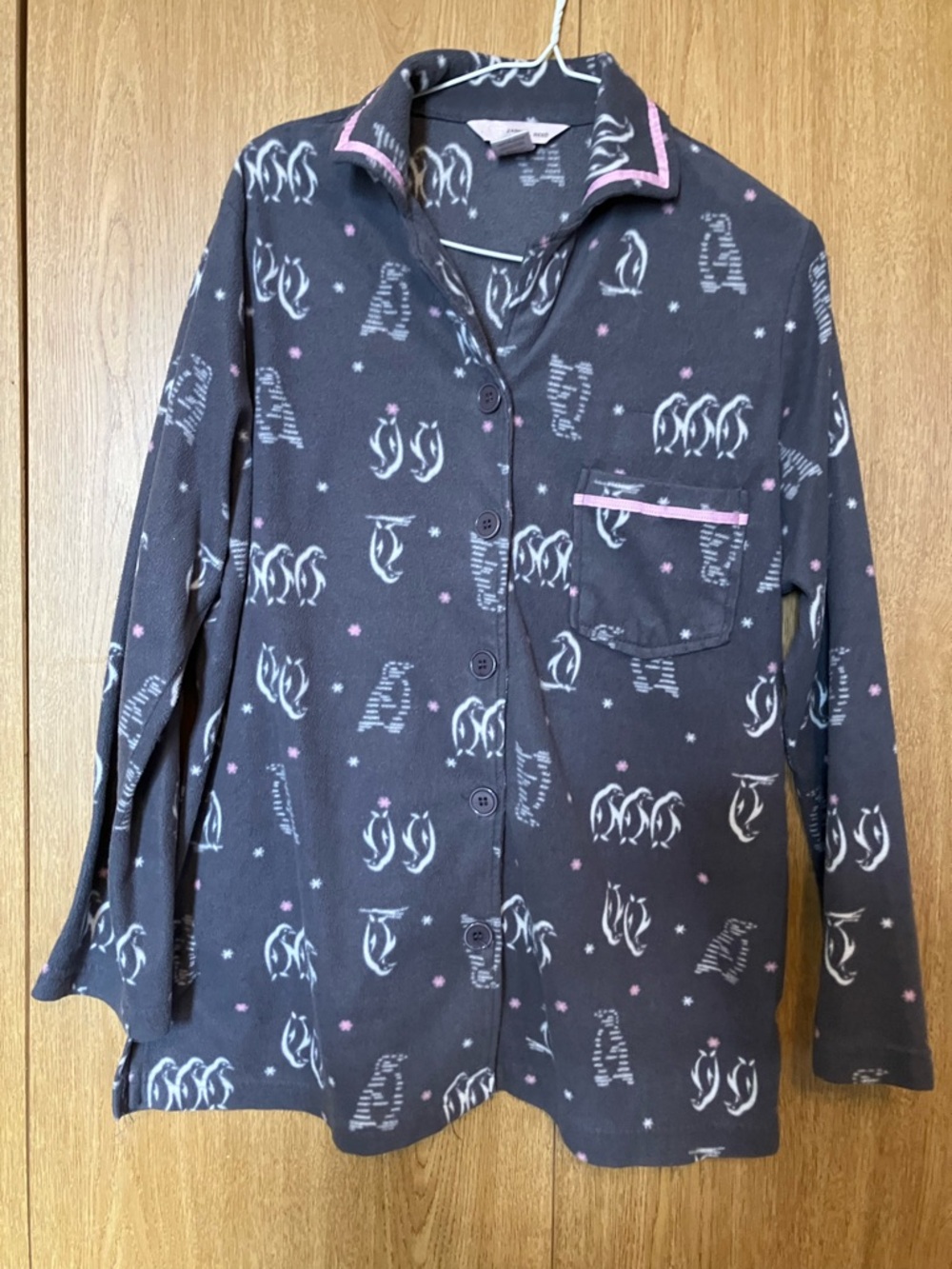 Midnight by Carole Hochman Gray Fleece Penguin Print Pajamas with Pink Trim